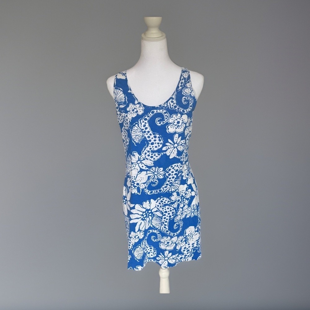 Lilly Pulitzer Blue Floral Cotton Small Sundress Beach Pool Resort Floral Summer